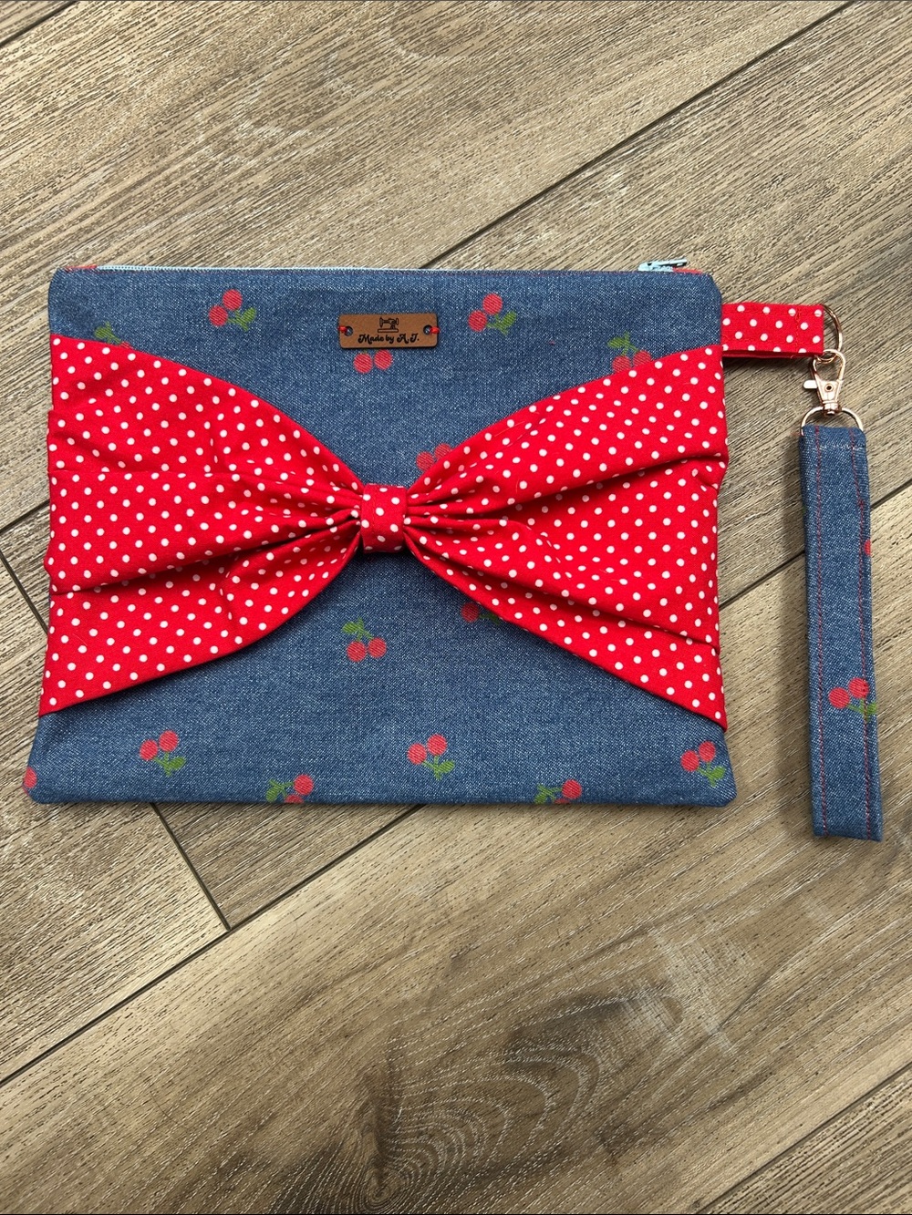 NEW! Handmade by A.J. Bow Tie Cherry Print Wristlet Pouch